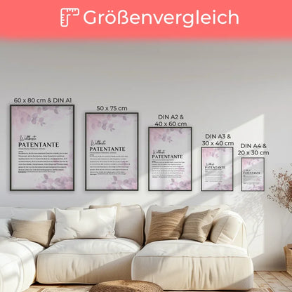 Personalisiertes Poster Definition Patentante Pink Rosa Floral mit Name 7