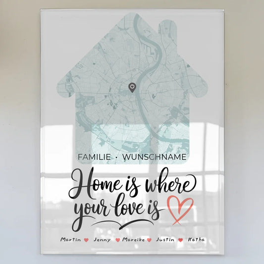 personalisiertes acrylglas bild familie stadtkarte home is where your love is Familiendesign mit Stadtkarte 1