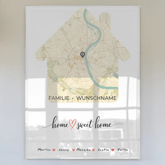 personalisiertes stadtkarte als acrylglas bild home sweet home Familiendesign mit Stadtkarte 1