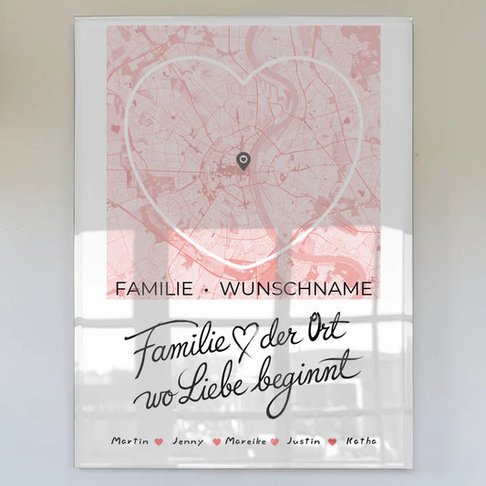 acrylglas bild spruch familie personalisiert stadtkarte herzform Familiendesign mit Stadtkarte 1