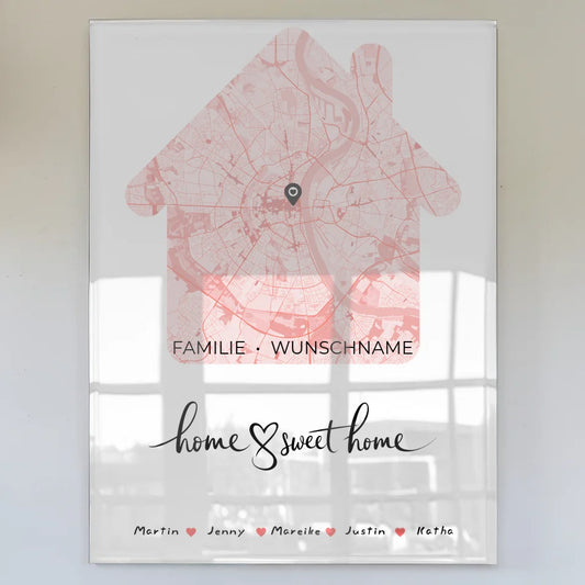 personalisiertes acrylglas bild stadtkarte home sweet home Familiendesign mit Stadtkarte 1