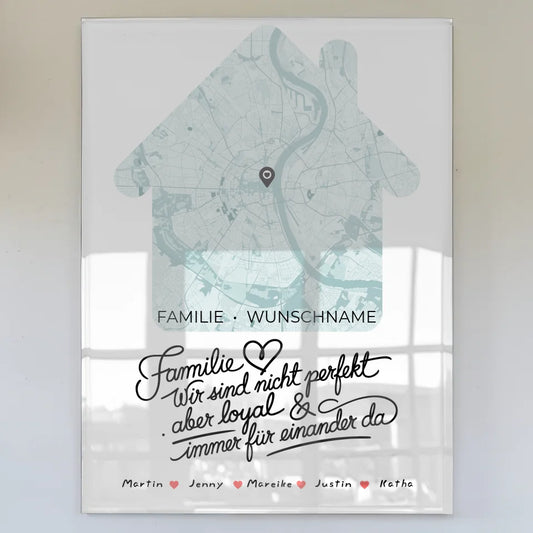 acrylglas bild spruch familie personalisiert stadtkarte hausform mit nachname Familiendesign mit Stadtkarte 1