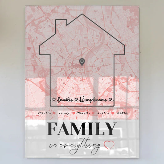 personalisiertes acrylglas bild familie stadtkarte family is everything mit nachname Familiendesign mit Stadtkarte 1