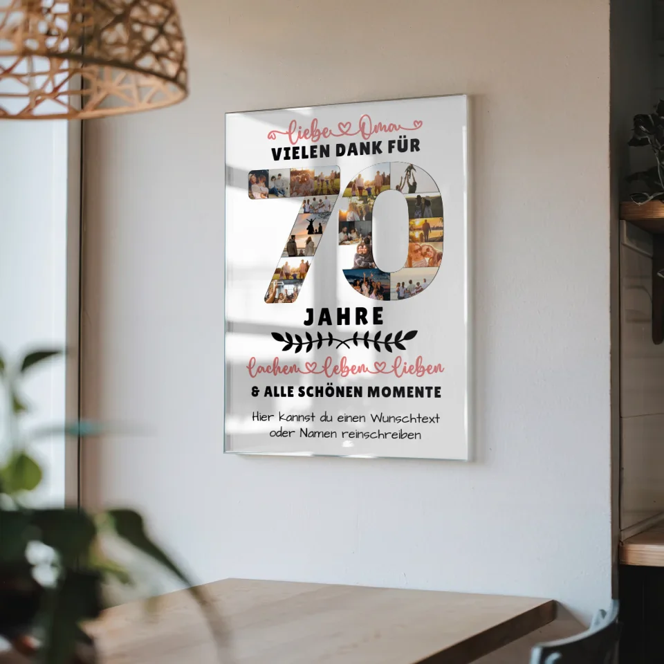 Personalisiertes Acrylglas Bild für Oma zum 70. Geburtstag mit Fotos