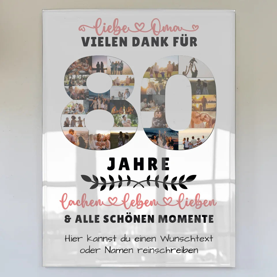 personalisiertes acrylglas bild fur oma zum 80 geburtstag mit fotos und wunschtext Geburtstags Design mit Fotos in Zahlen Vertikal 1