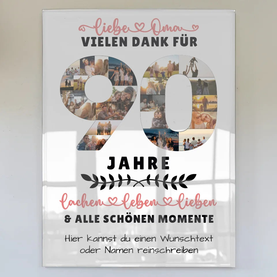 personalisiertes acrylglas bild oma 90 geburtstag wunschtext fotos Geburtstags Design mit Fotos in Zahlen Vertikal 1