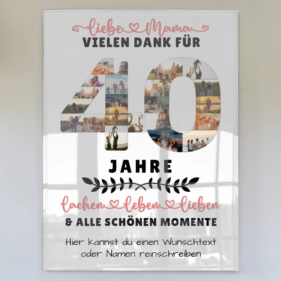 personalisiertes acrylglas bild mama 40 geburtstag mit fotos Geburtstags Design mit Fotos in Zahlen Vertikal 1