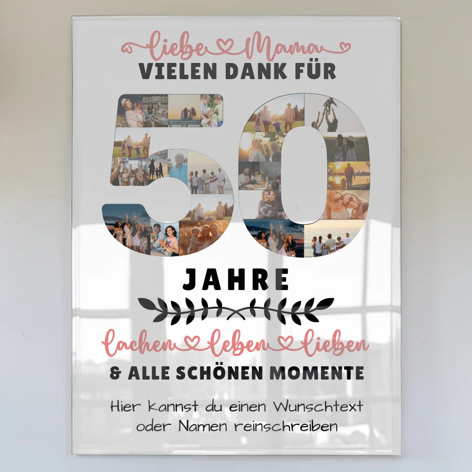 personalisiertes acrylglas bild mama 50 geburtstag mit wunschtext Geburtstags Design mit Fotos in Zahlen Vertikal 1