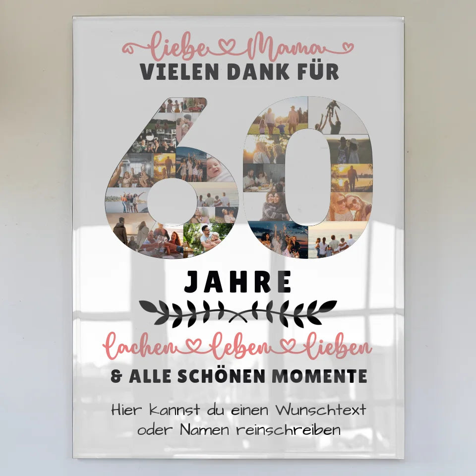 personalisiertes acrylglas bild mama 60 geburtstag fotos wunschtext vielen dank Geburtstags Design mit Fotos in Zahlen Vertikal 1