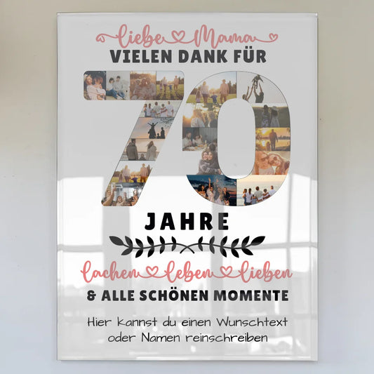 personalisiertes acrylglas bild mama 70 geburtstag fotos lachen leben Geburtstags Design mit Fotos in Zahlen Vertikal 1