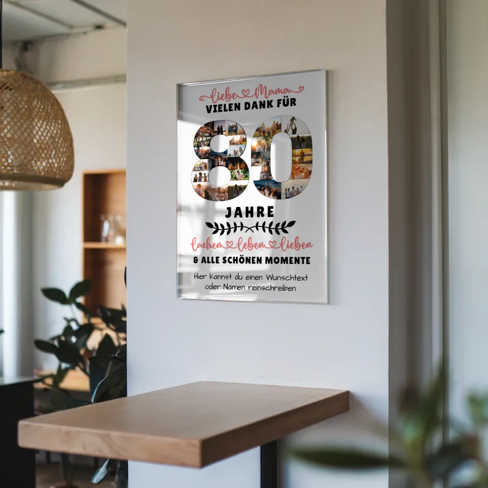 Personalisiertes Acrylglas Bild Mama 80 Geburtstag mit Wunschtext