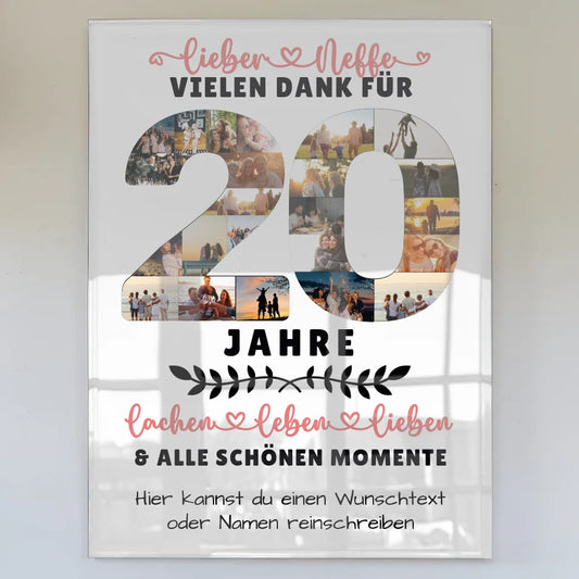 personalisiertes acrylglas bild neffe 20 geburtstag mit wunschtext Geburtstags Design mit Fotos in Zahlen Vertikal 1