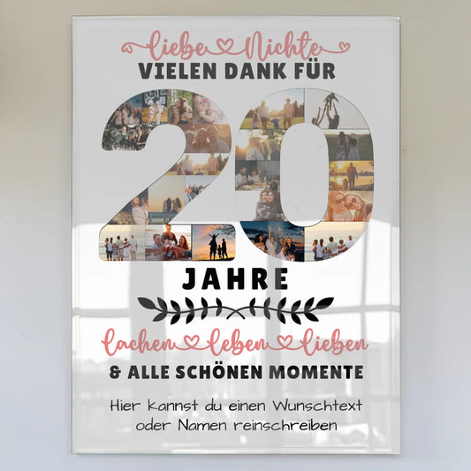 personalisiertes acrylglas bild nichte 20 geburtstag mit wunschtext Geburtstags Design mit Fotos in Zahlen Vertikal 1