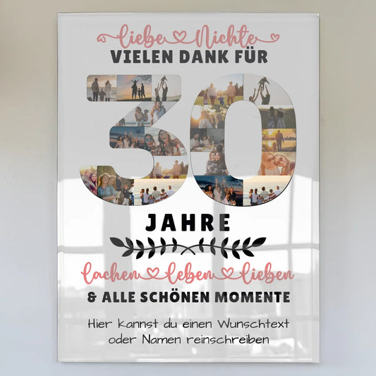 personalisiertes acrylglas bild nichte 30 geburtstag fotos wunschtext Geburtstags Design mit Fotos in Zahlen Vertikal 1