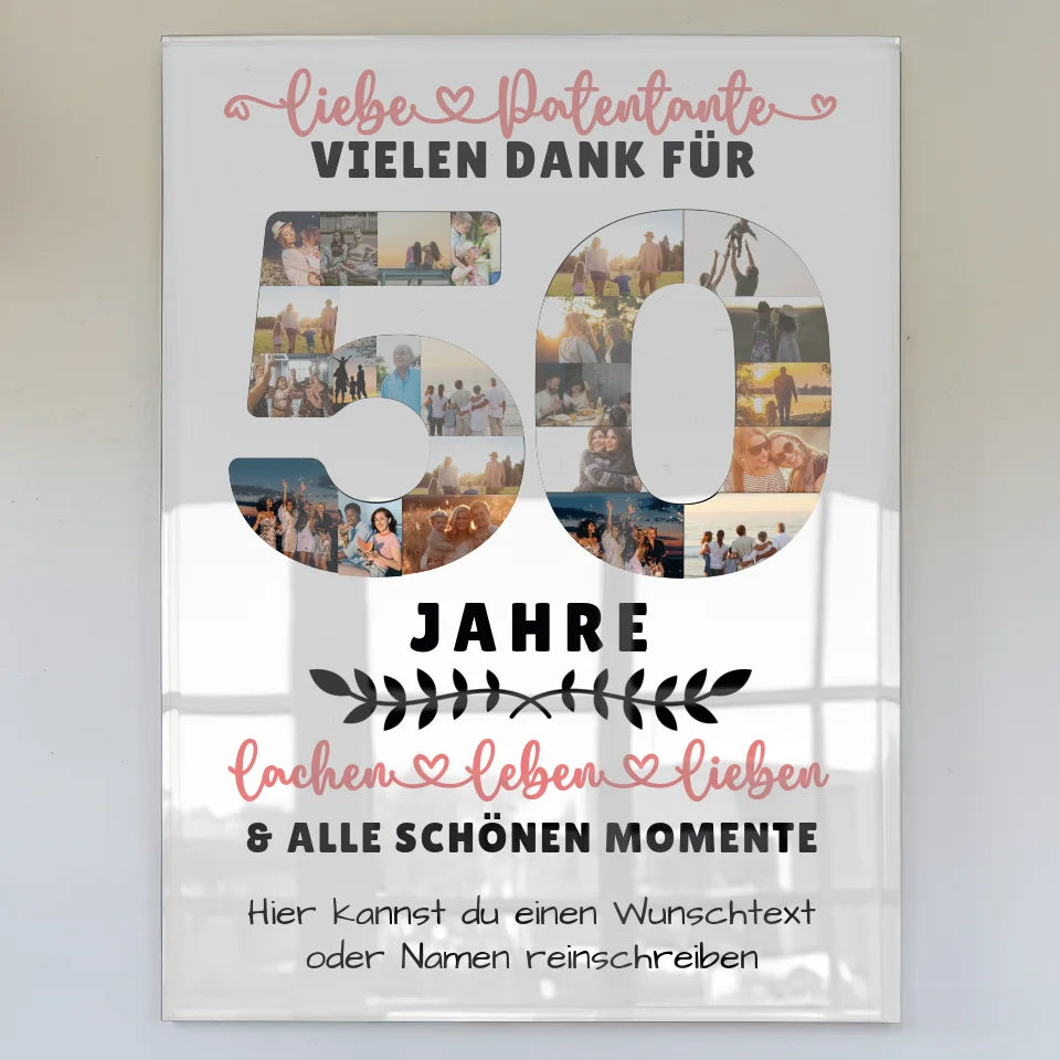 personalisiertes acrylglas bild patentante 50 geburtstag mit fotos wunschtext Geburtstags Design mit Fotos in Zahlen Vertikal 1