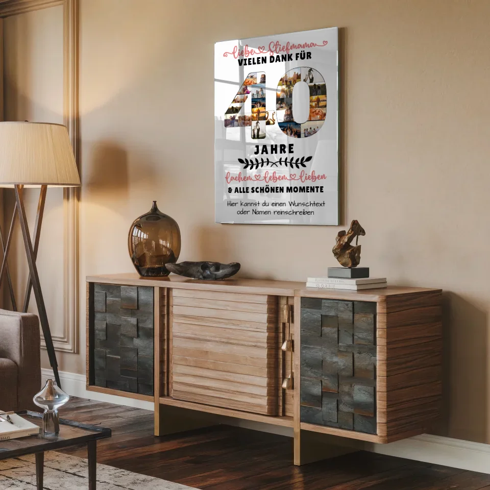 Personalisiertes Acrylglas Bild Stiefmama 40 Geburtstag mit Wunschtext Fotos