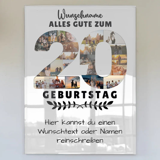 Personalisiertes Acrylglas Bild 20 Geburtstag Wunschname Text