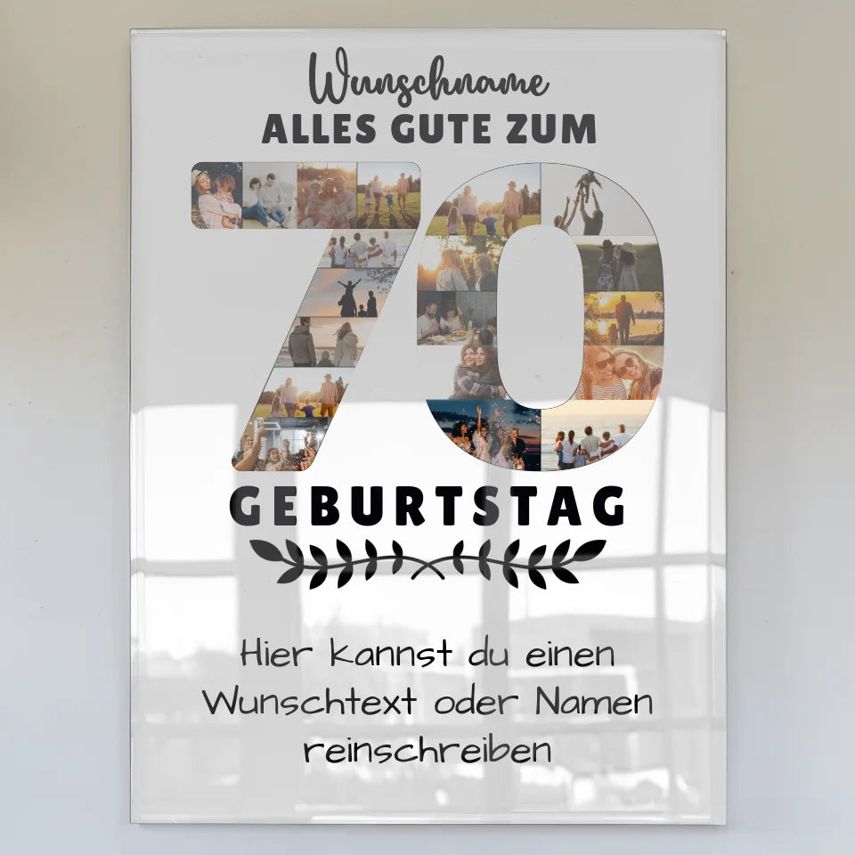 personalisiertes acrylglas bild 70 geburtstag mit wunschname und wunschtext Geburtstags Design mit Fotos in Zahlen Vertikal 1