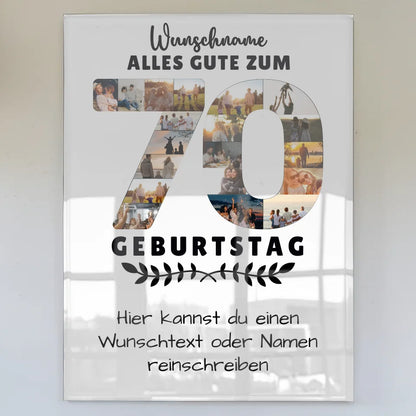 personalisiertes acrylglas bild 70 geburtstag mit wunschname und wunschtext Geburtstags Design mit Fotos in Zahlen Vertikal 1