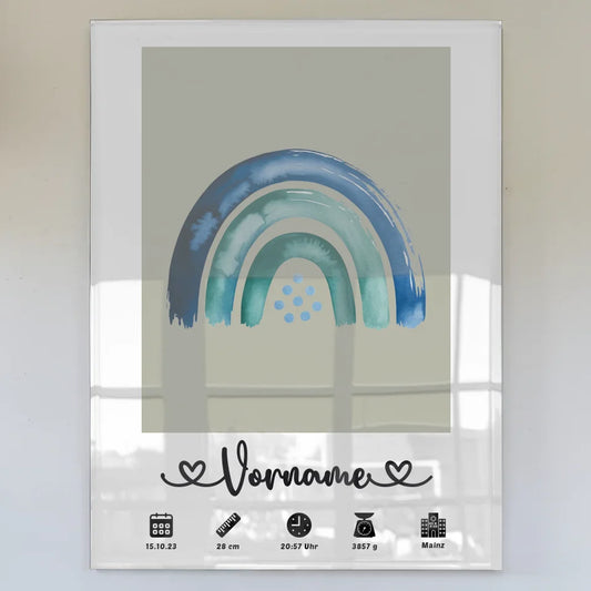 Personalisiertes Acrylglas Bild Geburtsdaten grau mit Name für Kinderzimmer