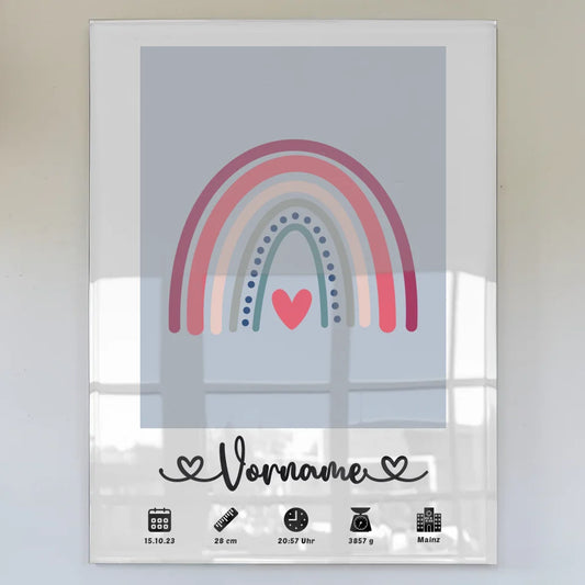 Personalisiertes Acrylglas Bilder mit Regenbogen Azurblau Geburt