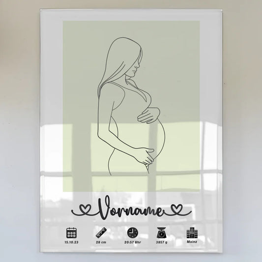 Acrylglas Bild Geburt personalisiert mit Geburtsdaten in Grünweiß