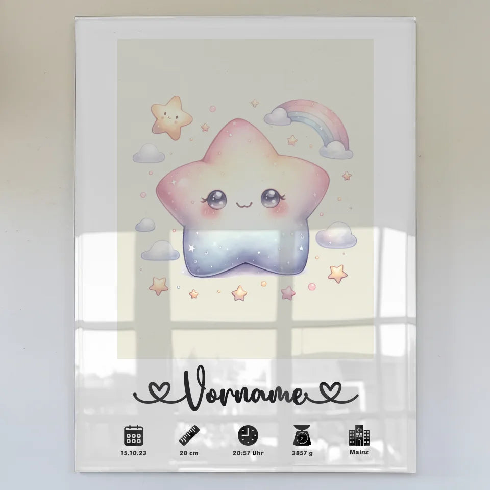 Personalisiertes Acrylglas Bild Geburt Stern Sweet Cremeweiß für Kinderzimmer