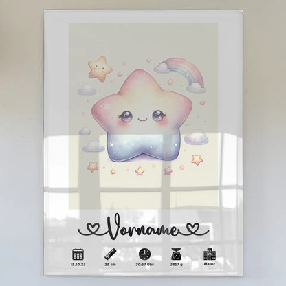 Personalisiertes Acrylglas Bild Geburt Stern Sweet Cremeweiß für Kinderzimmer