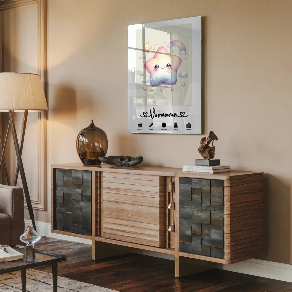 Personalisiertes Acrylglas Bild Geburt Stern Sweet Cremeweiß für Kinderzimmer