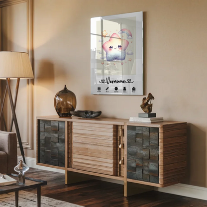 Personalisiertes Acrylglas Bild Geburt Stern Sweet Cremeweiß für Kinderzimmer
