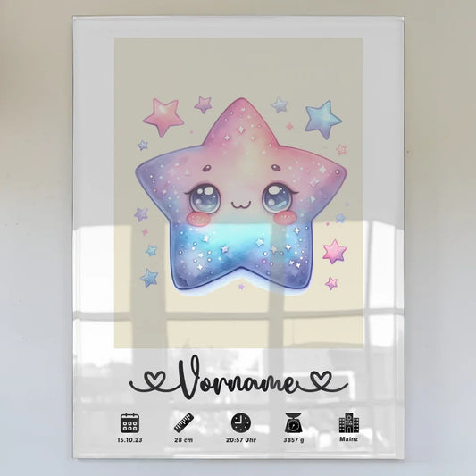 Personalisiertes Acrylglas Bild Geburtsdaten Stern Sweet Bunt