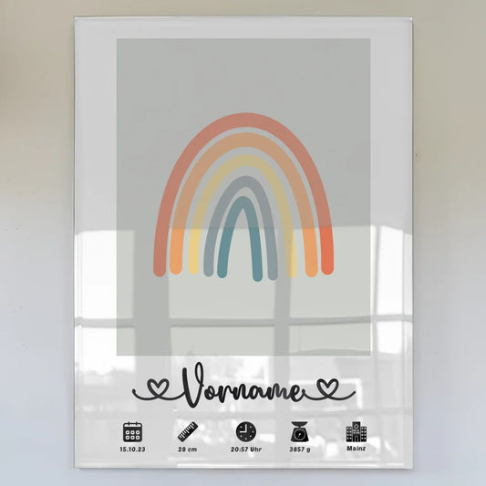 Acrylglas Bild Geburt Regenbogen Bunt personalisiert Papyrusweiß