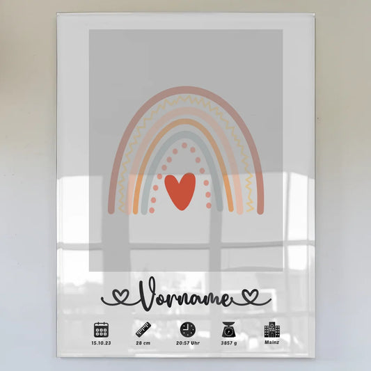 Personalisiertes Acrylglas Bild Geburtsdaten Regenbogen Boho Telegrau