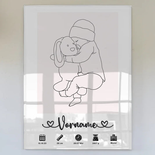 Acrylglas Bild Geburt personalisiert mit Name Geburtsdaten Weißrosa
