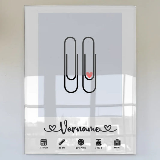 Personalisiertes Acrylglas Bild Geburt Klammern Capriblau Kinderzimmer