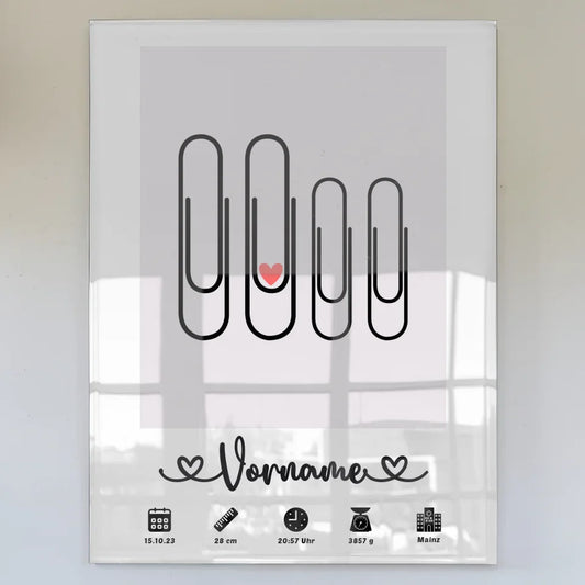 Personalisiertes Acrylglas Bild Geburtsdaten Blau Pastell Klammern