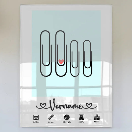 Personalisiertes Acrylglas Bild Geburt Mintgrün mit Geburtsdaten