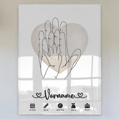 Acrylglas Bild Geburt Wasserfarben Herz Hände Lineart personalisiert Kinderzimmer