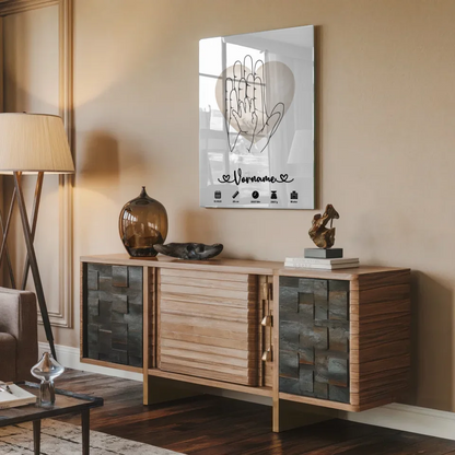 Acrylglas Bild Geburt Wasserfarben Herz Hände Lineart personalisiert Kinderzimmer