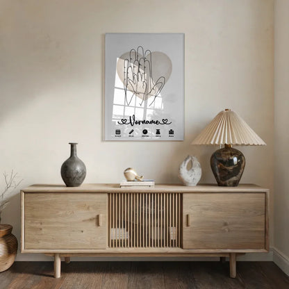 Acrylglas Bild Geburt Wasserfarben Herz Hände Lineart personalisiert Kinderzimmer