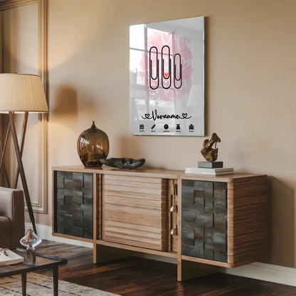 Personalisiertes Geburtsdaten Acrylglas Bild Herzchen Rosa Klammern