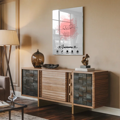 Acrylglas Bild Personalisiert Geburtsdaten Farbspitzer Rosa Baby Lineart