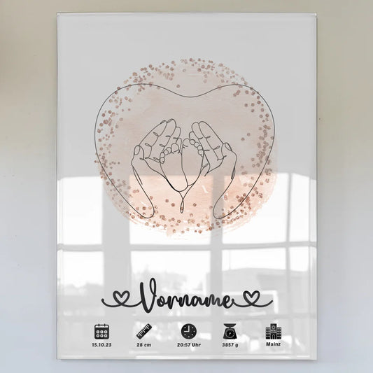 Acrylglas Bild Geburt Farbkreis Rose Babyfüße Lineart mit Name Kinderzimmer