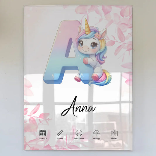 Acrylglas Bild Buchstabe A Rosa Floral personalisiert geburt