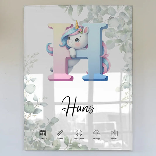 Acrylglas Bild Buchstabe H Eukalyptus personalisiert zur Geburt