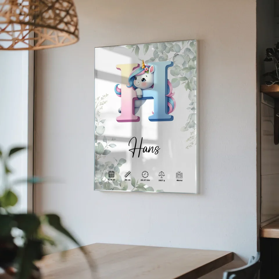 Acrylglas Bild Buchstabe H Eukalyptus personalisiert zur Geburt