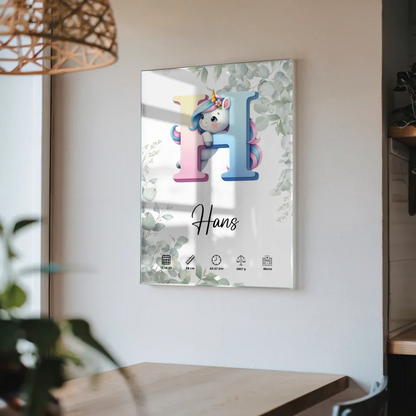 Acrylglas Bild Buchstabe H Eukalyptus personalisiert zur Geburt