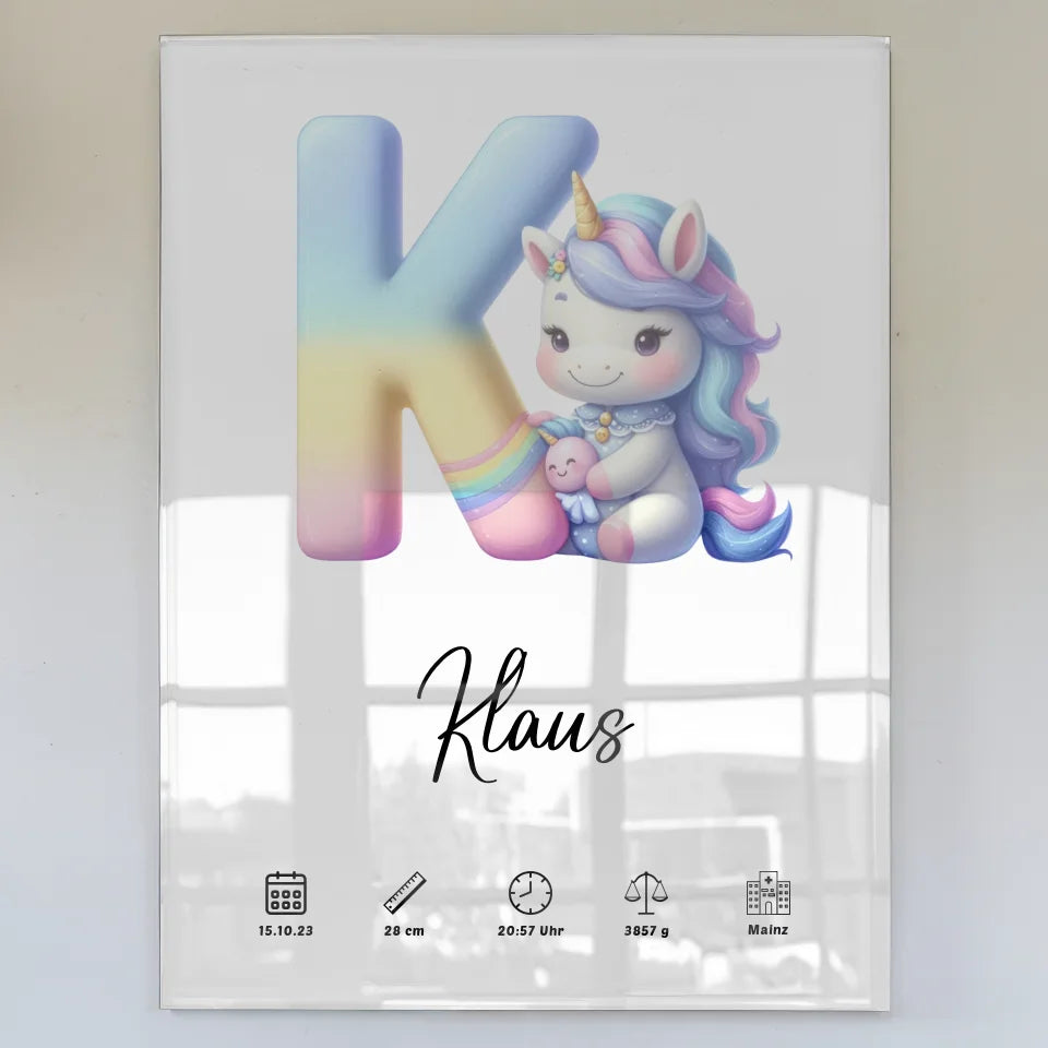 Acrylglas Bild Buchstabe K personalisiert Geschenk zur Geburt Initial