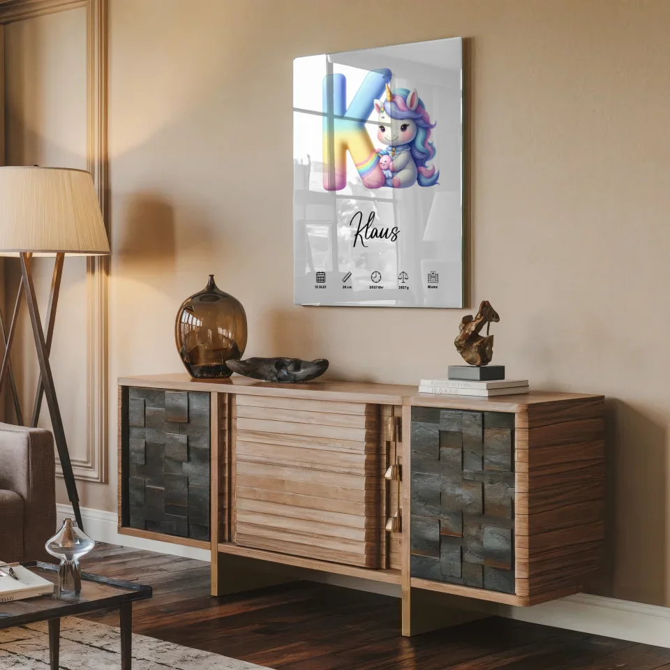 Acrylglas Bild Buchstabe K personalisiert Geschenk zur Geburt Initial