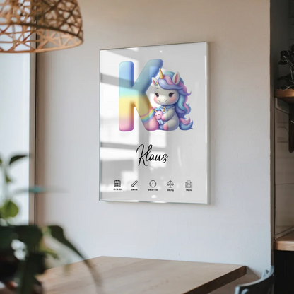 Acrylglas Bild Buchstabe K personalisiert Geschenk zur Geburt Initial